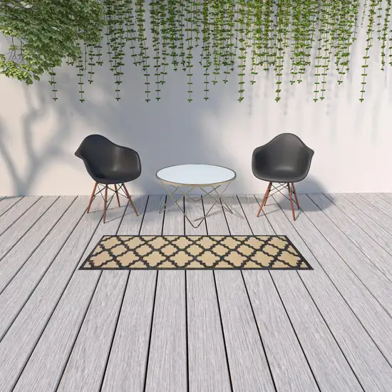 Sand Geometric Stain Resistant Indoor Outdoor Area Rug Photo 3