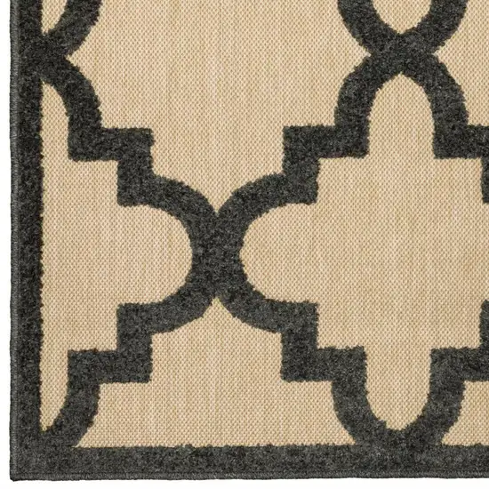 Beige and Black Geometric Stain Resistant Indoor Outdoor Area Rug Photo 7