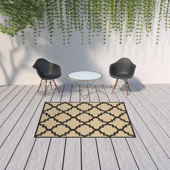 Sand Geometric Stain Resistant Indoor Outdoor Area Rug Photo 2