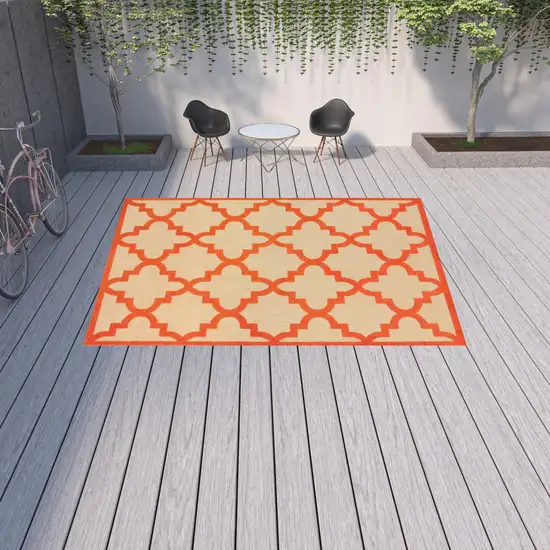 Sand Geometric Stain Resistant Indoor Outdoor Area Rug Photo 2