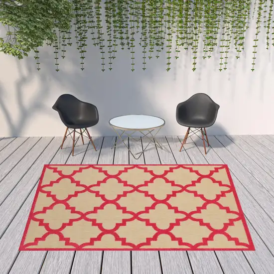 Sand Geometric Stain Resistant Indoor Outdoor Area Rug Photo 2