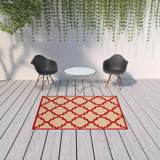 Sand Geometric Stain Resistant Indoor Outdoor Area Rug Photo 2