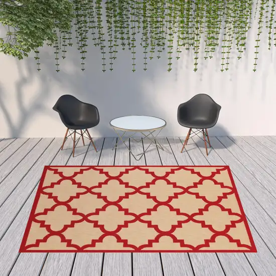 Sand Geometric Stain Resistant Indoor Outdoor Area Rug Photo 2