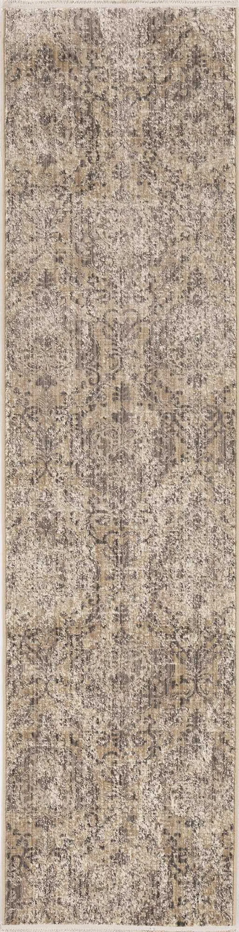 Sand Grey Machine Woven Distressed Traditional Round Area Rug Photo 2