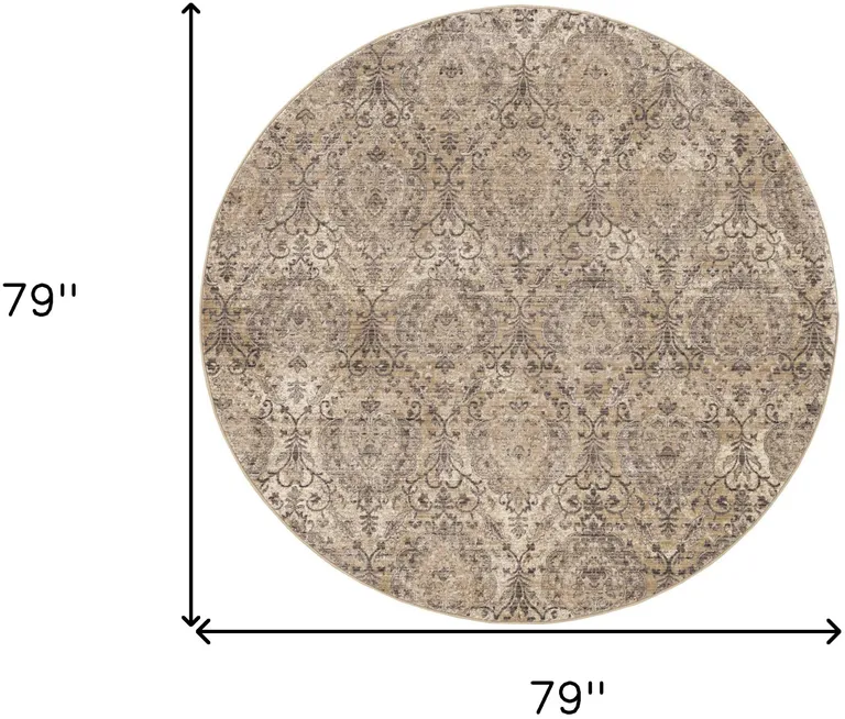 Sand Grey Machine Woven Distressed Traditional Round Area Rug Photo 4