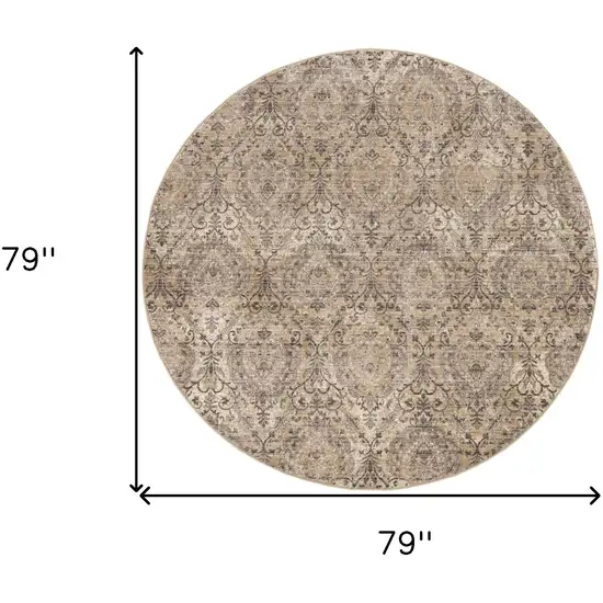 Sand Grey Machine Woven Distressed Traditional Round Area Rug Photo 4