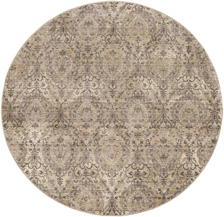 Sand Grey Machine Woven Distressed Traditional Round Area Rug Photo 1