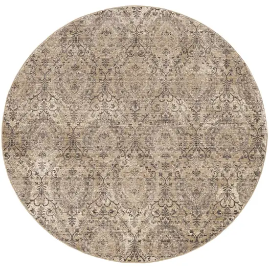 Sand Grey Machine Woven Distressed Traditional Round Area Rug Photo 1