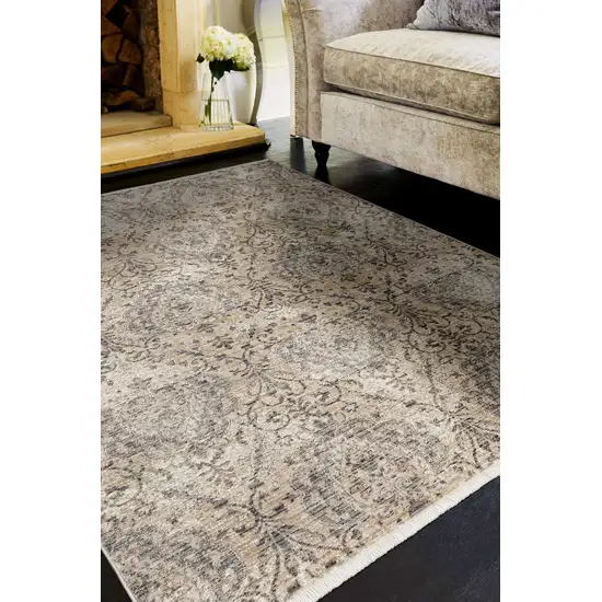 Sand Grey Machine Woven Distressed Traditional Round Area Rug Photo 3