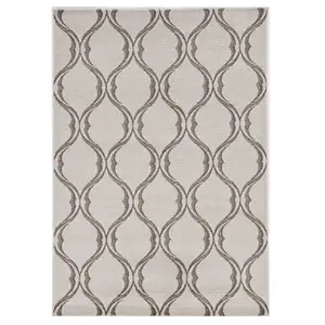 Photo of Sand Ivory Machine Woven UV Treated Ogee Indoor Outdoor Area Rug