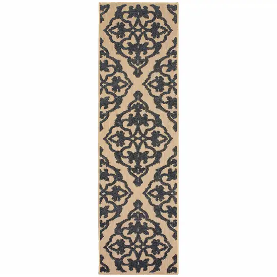 Sand Oriental Stain Resistant Indoor Outdoor Area Rug Photo 1