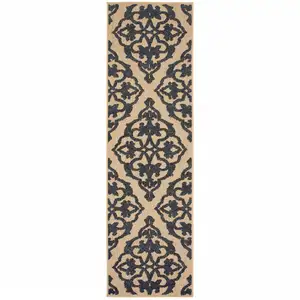 Photo of Sand Oriental Stain Resistant Indoor Outdoor Area Rug