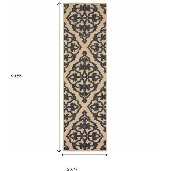 Sand Oriental Stain Resistant Indoor Outdoor Area Rug Photo 5