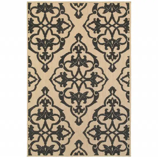 Sand Oriental Stain Resistant Indoor Outdoor Area Rug Photo 1