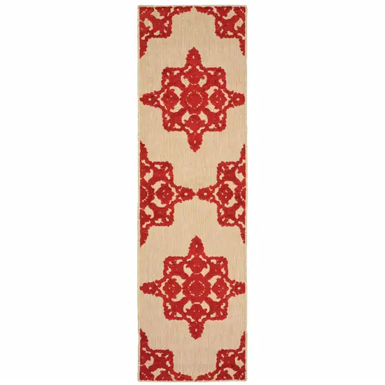 Sand Oriental Stain Resistant Indoor Outdoor Area Rug Photo 1