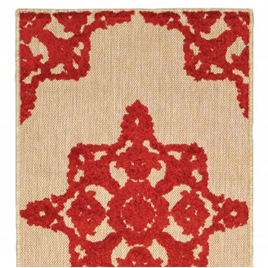 Sand Oriental Stain Resistant Indoor Outdoor Area Rug Photo 2