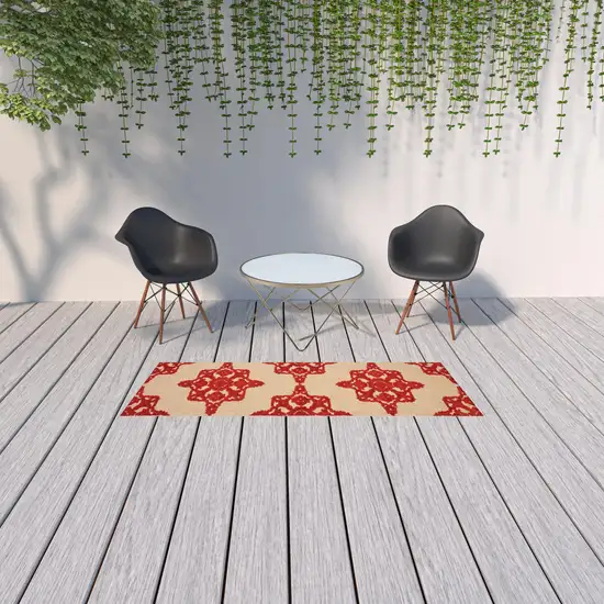 Sand Oriental Stain Resistant Indoor Outdoor Area Rug Photo 3