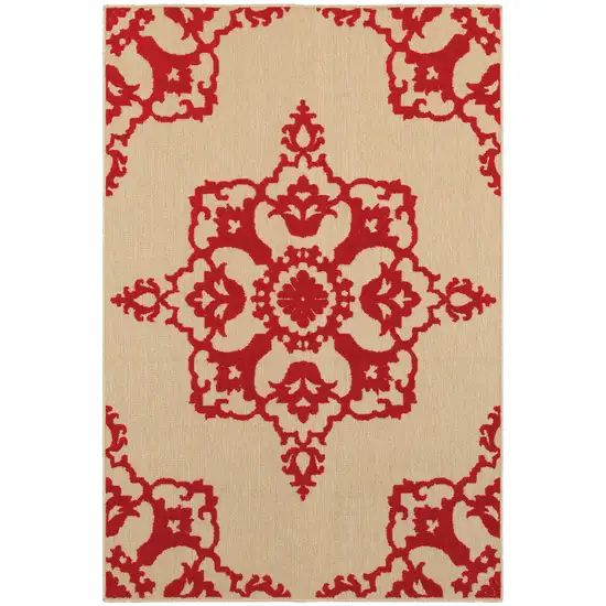 Sand Oriental Stain Resistant Indoor Outdoor Area Rug Photo 1