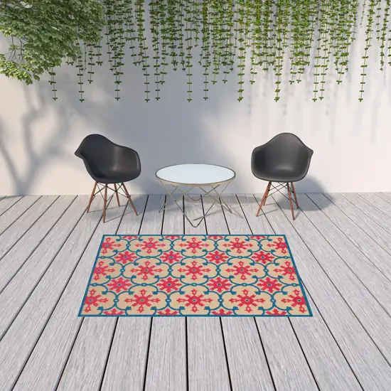 Sand Oriental Stain Resistant Indoor Outdoor Area Rug Photo 2