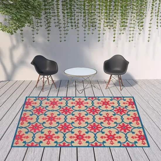 Sand Oriental Stain Resistant Indoor Outdoor Area Rug Photo 2