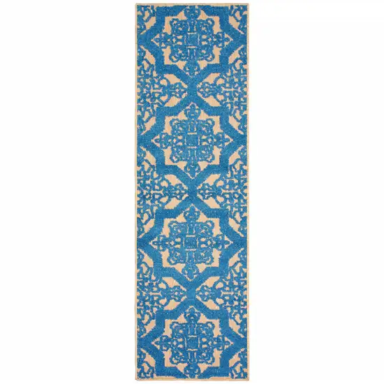 Sand Oriental Stain Resistant Indoor Outdoor Area Rug Photo 1