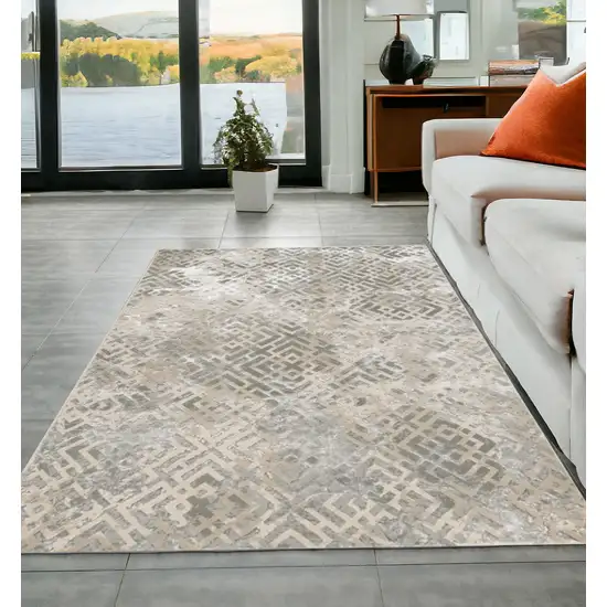 Sand Silver Geometric Maze Pattern Indoor Area Rug Photo 1