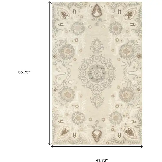 Sand Wool Floral Hand Tufted Area Rug Photo 3