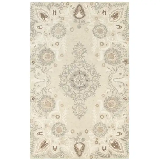 Sand Wool Floral Hand Tufted Area Rug Photo 2