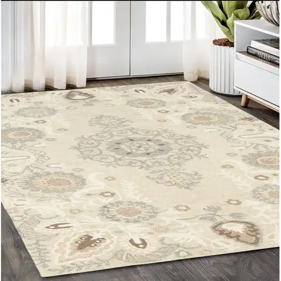 Sand Wool Floral Hand Tufted Area Rug Photo 1