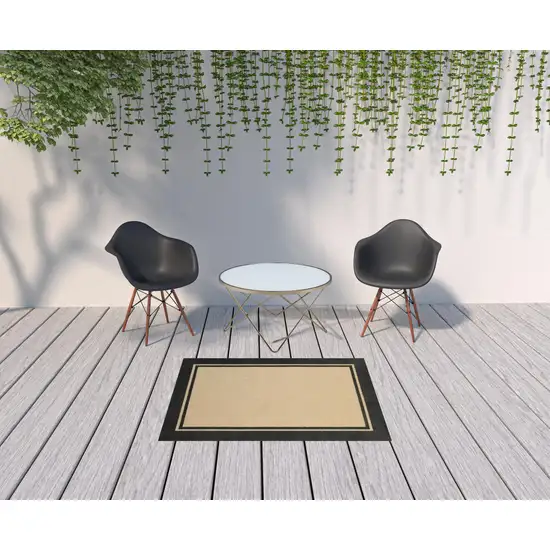 Sand and Black Border Indoor Outdoor Area Rug Photo 4