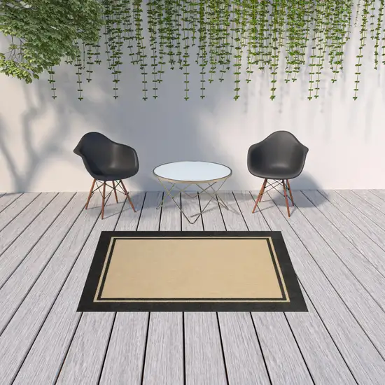 Sand and Black Border Indoor Outdoor Area Rug Photo 4