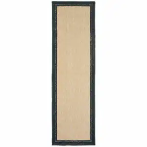 Photo of Sand and Black Border Indoor Outdoor Runner Rug