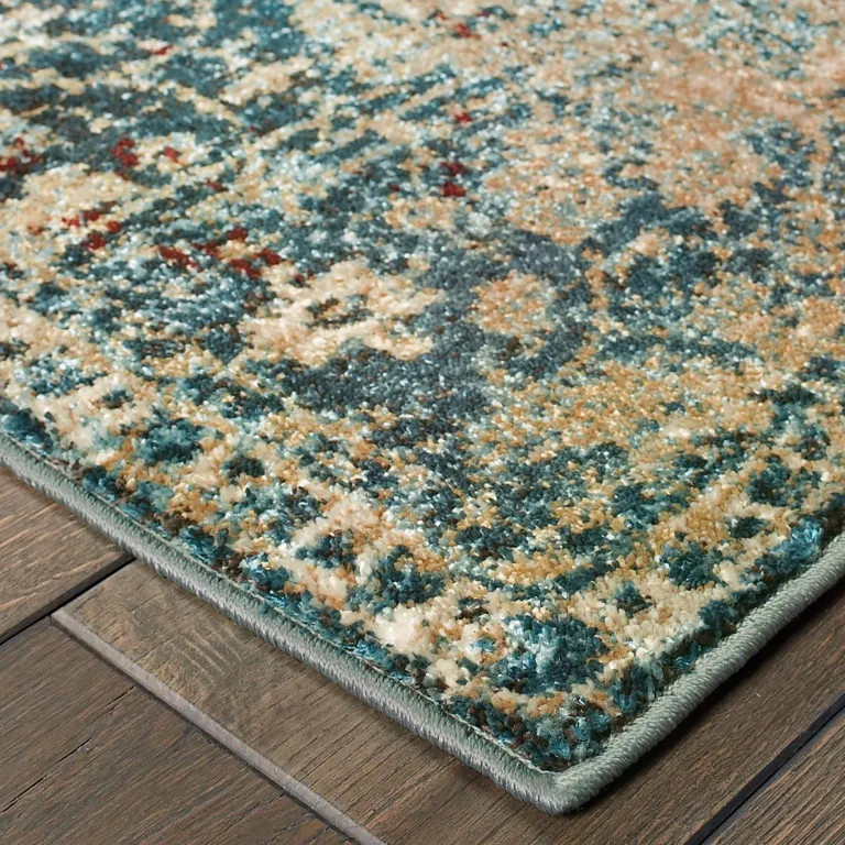 Sand and Blue Distressed Indoor Area Rug Photo 2