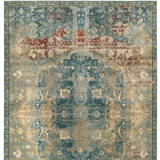 Sand and Blue Distressed Indoor Area Rug Photo 5