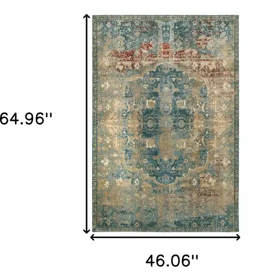Sand and Blue Distressed Indoor Area Rug Photo 6