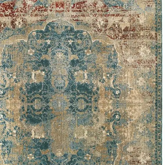 Sand and Blue Distressed Indoor Area Rug Photo 4