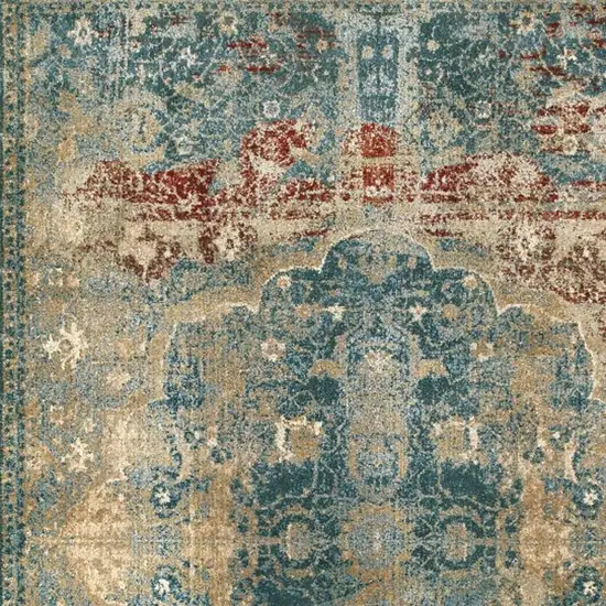 Sand and Blue Distressed Indoor Area Rug Photo 4