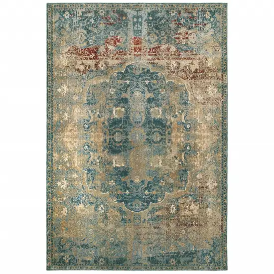 Sand and Blue Distressed  Indoor Area Rug Photo 1