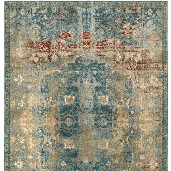 Sand and Blue Distressed  Indoor Area Rug Photo 5