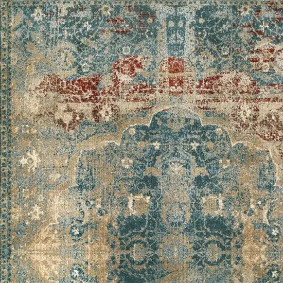 Sand and Blue Distressed Indoor Area Rug Photo 4