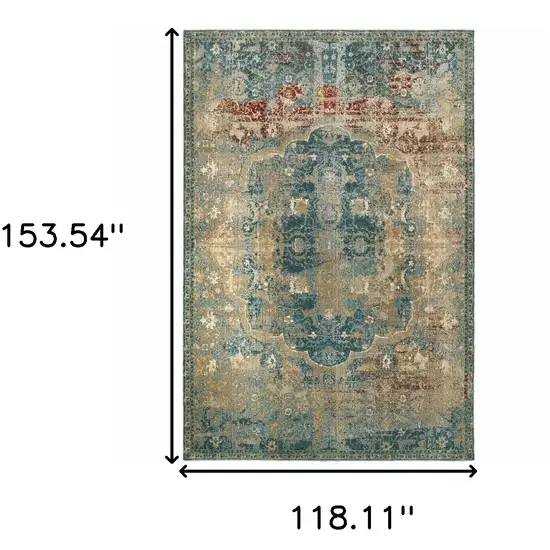 Sand and Blue Distressed Indoor Area Rug Photo 6