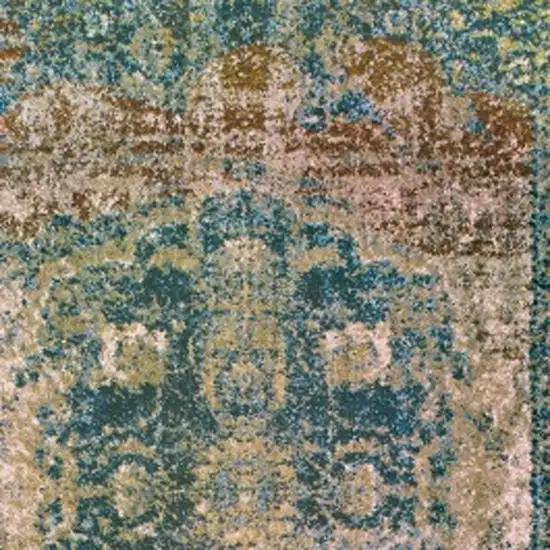 Sand and Blue Distressed Indoor Runner Rug Photo 3