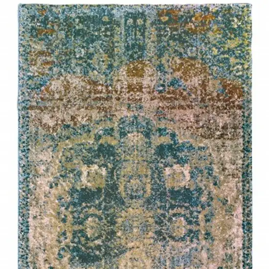 Sand and Blue Distressed Indoor Runner Rug Photo 4