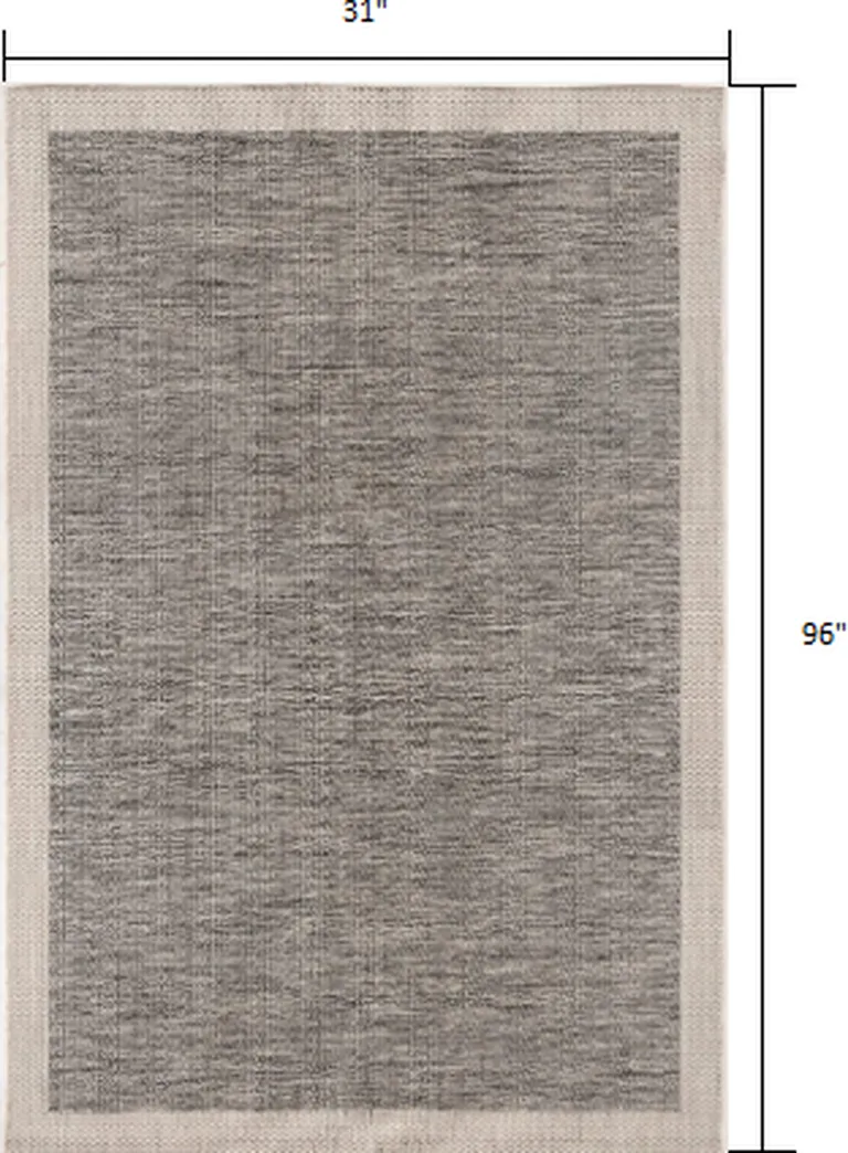 Sand and Gray Distressed Border Runner Rug Photo 2