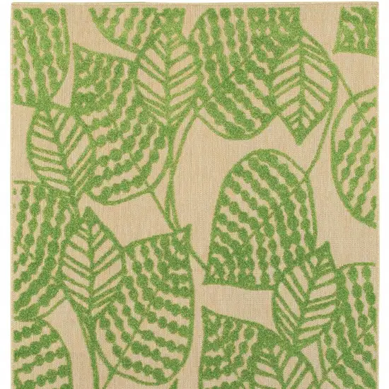 Sand and Lime Green Leaves Indoor Outdoor Area Rug Photo 5