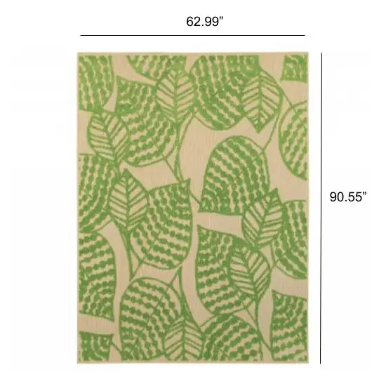 Sand and Lime Green Leaves Indoor Outdoor Area Rug Photo 4