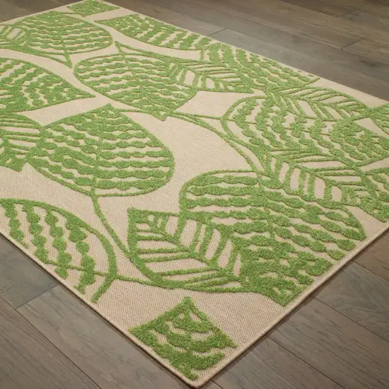 Sand and Lime Green Leaves Indoor Outdoor Area Rug Photo 3