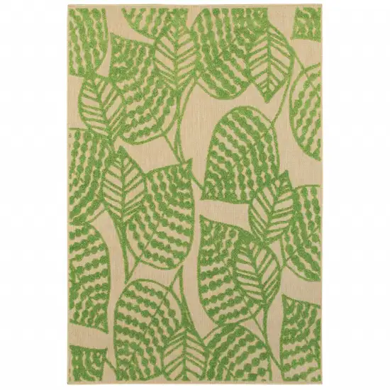 Sand and Lime Green Leaves Indoor Outdoor Area Rug Photo 1