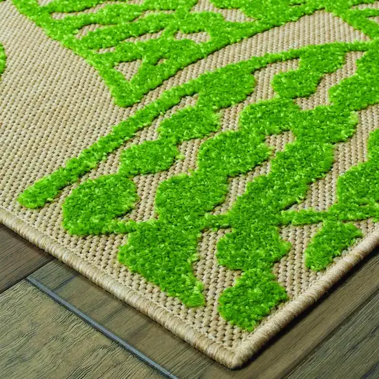 Sand and Lime Green Leaves Indoor Outdoor Area Rug Photo 2