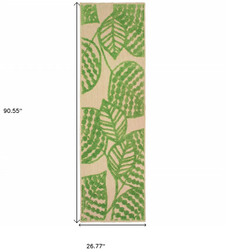 Sand and Lime Green Leaves Indoor Outdoor Runner Rug Photo 4